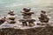 ALberta, Canada - Inukshuk rock piles by the lake