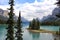 Alberta Canada Spirit of Island in the Lake Maligne and rocks