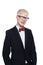 Albino young man portrait in eyeglasses and suit isolated.