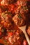 Albondigas Meatballs in sauce macro. Vertical