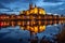 Albrechtsburg and Meissen city skyline on the river Elbe at nigh