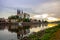 Albrechtsburg and Meissen cityscape on the river Elbe at sunset