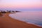 ALBUFEIRA, ALGARVE, PORTUGAL - JUNE 8, 2019: View on the beach of Albufeira on the sunset