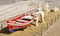 Albufeira Beach colourful fishing boat installation