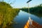 Albufera canal boats in El Palmar de Valencia Spain