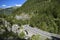 Albula high mountain pass road leading along famous Albula line railway between Bergun and Preda in Switzerland