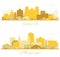Albuquerque and Santa Fe New Mexico City Skyline Silhouette Set with Golden Buildings Isolated on White