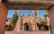 Albuquerque USA September 17 201S; People walk by San Felipe de Neri Church in Spanish architectural style in Plaza, Albuquerque,