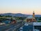 The Albury railway station with mountain view at sunset time.