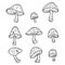 Alchemical ingredient amanita mushrooms separately outlined for coloring page on white