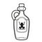 Alchemical ingredient in a bottle with a handle and a frog on the label outlined for coloring page on white