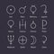 Alchemical signs of the planets. Pictograms of planets. Astronomy. Astrology.