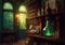 Alchemist office, fantasy illustration of laboratory, wizard\\\'s office
