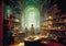 Alchemist office with laboratory fixtures, office room in an palace, digital art