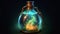 A alchemists flask with glowing fluid inside.Generative AI