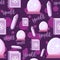 Alchemy seamless pattern with spell books, amethyst crystals and magic globe. Repetitive pink and purple occult background with st