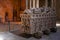 Alcobaca, Portugal - July 17, 2017: Gothic Tomb of King Dom Pedro with recumbent effigy. Monastery of Santa Maria de Alcobaca