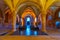 ALCOBACA, PORTUGAL, MAY 28, 2019: View of an arcade inside of the Alcobaca monastery in Portugal