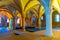 ALCOBACA, PORTUGAL, MAY 28, 2019: View of an arcade inside of the Alcobaca monastery in Portugal