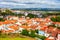 Alcobaca town aerial panoramic view, Portugal