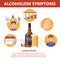 Alcohol addiction symptoms. Danger from alcoholism infographic