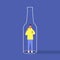 Alcohol and addiction, Young male character trapped inside a bottle, health problems