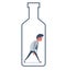 Alcohol and addiction, Young male character trapped inside a bottle, health problems