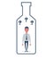 Alcohol and addiction, Young male character trapped inside a bottle, health problems