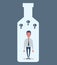 Alcohol and addiction, Young male character trapped inside a bottle, health problems