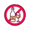 Alcohol allergy line color icon. Beverage intolerance. Non alcohol, sober. Healthy lifestyle. Sign for web page, mobile