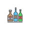 Alcohol beverage bottles line icon, filled outline vector sign, linear colorful pictogram isolated on white.