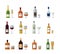 Alcohol bottles and glasses. Icons set. Vector illustration