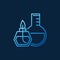 Alcohol burner with Round-bottom flask blue line vector icon