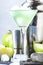Alcohol cocktail apple martini with gin, dry vermouth, liquor, a