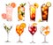 Alcohol Cocktail Mocktail. Many assorted different range types isolated on transparent background cutout