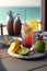 Alcohol coctail with fruits on summer beach