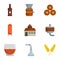 Alcohol distillation icons set, cartoon style