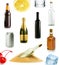 Alcohol drink in bottle, vector icons set