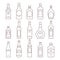 Alcohol drink bottles types of vector icons set