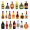 Alcohol drink bottles, wine, beer, whiskey icons