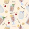 Alcohol drinks and cocktails seamless pattern. Apple sider, mulled wine