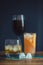 Alcohol drinks on dark solid background