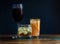 Alcohol drinks on dark solid background