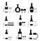 Alcohol drinks glasses and bottles icons