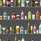 Alcohol drinks seamless pattern. Bottles, glasses for restaurants and bars