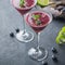 Alcohol frozen blueberry cocktail margarita with tequila and lime