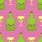 Alcohol and glass kawaii pattern seamless Cute cartoon. Funny Bottle background. Sweet Drink vector texture