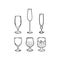 Alcohol glasses set line drawing illustration