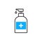 Alcohol hand disinfection soap icon. Coronavirus hand gel disinfect bottle alcohol sanitizer