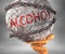 Alcohol and hardship in life - pictured by word Alcohol as a heavy weight on shoulders to symbolize Alcohol as a burden, 3d